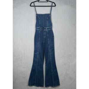 True Religion Jumpsuit Womens 26 W Blue Denim Fey Flare Bell Bottom Overalls New